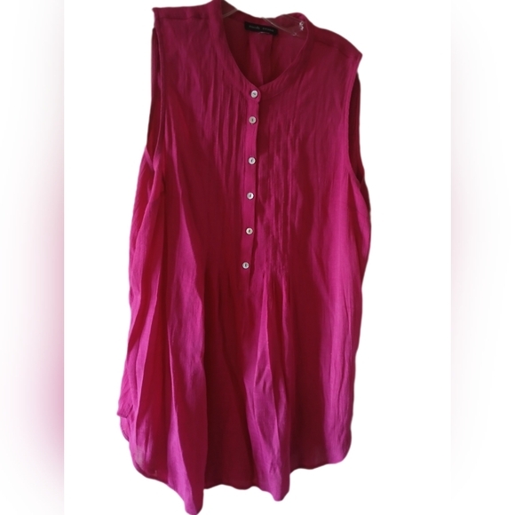 Mandy Evans Sleeveless Fuschia Pink Button Front Tunic Top Size Large - Picture 3 of 6